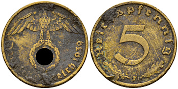 Германия 5 рейхспфеннигов 1939 F J.363, KM 91 алюминиевая бронза    4598-1041