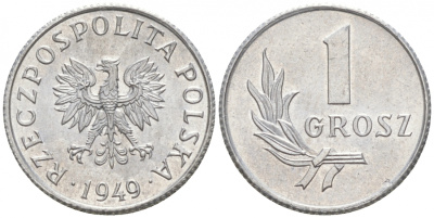ПОЛЬША 1 ГРОШ 1949 KM 39 алюминий UNC 44-148