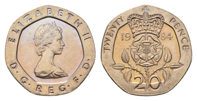 Великобритания 20 пенсов 1984 Елизавета II (1952-2022) KM 931, Spink 4230 (G1) медно-никель UNC 4696-838