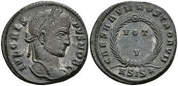 Римская Империя нуммий 320 - 321 Крисп в ранге цезаря VOT V Сисция about Extremely fine (C1) RIC 161 бронза 1073-3-5-1