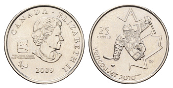 Канада 25 центов 2009 X зимние Паралимпийские Игры, Ванкувер 2010 - Хоккей на санях KM 952 сталь плакированная никелем UNC 4678-1212