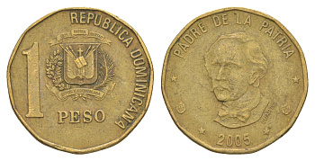 Доминиканская Республика (Доминикана) 1 песо 2005 KM 80.2 латунь 4638-253