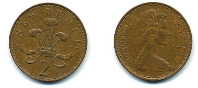 Великобритания 2 пенса 1971 Елизавета II (1952-2022) КМ 916, Spink 4235 (C1) бронза 4110-536