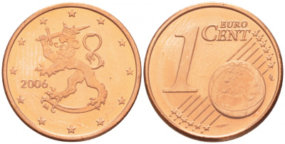 ФИНЛЯНДИЯ 1 ЕВРОЦЕНТ 2006 KM 98 сталь плакированная медью UNC 3457-1162