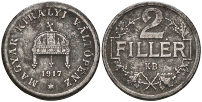 Венгрия 2 филлера 1917 ВР KM 497 железо 4580-321