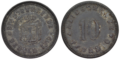 Германия, Ной-Ульм 10 пфеннигов 1917 Бавария, нотгельд Funck 378.2a? цинк 4119-852