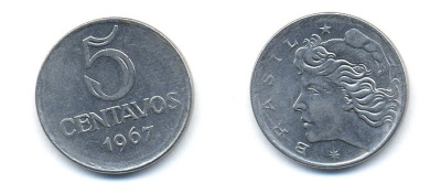 Бразилия 5 сентаво 1967  KM 577.1 нержавеющая сталь  UNC   51-5115