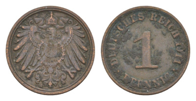 Германия 1 пфенниг 1911 A, Вильгельм II (1888-1918) KM 10, J. 10 медь 4639-1141