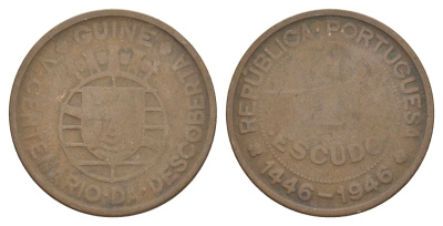 Гвинея-Бисау 1 эскудо 1946 500 лет открытию Гвинеи KM 7 бронза 4641-1152