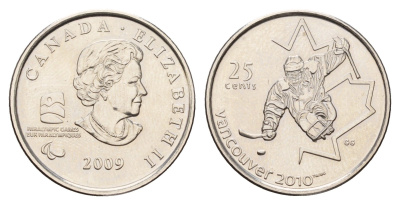 Канада 25 центов 2009 X зимние Паралимпийские Игры, Ванкувер 2010 - Хоккей на санях KM 952 сталь плакированная никелем UNC 4678-1212