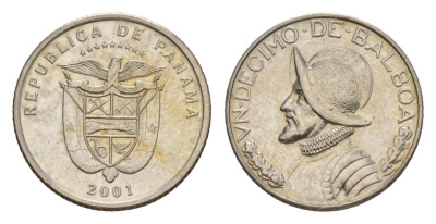 Панама 1/10 бальбоа (10 сентесимо) 2001 KM 127.1 медь плакированная медно-никелем UNC 4644-214