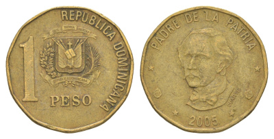 Доминиканская Республика (Доминикана) 1 песо 2005 KM 80.2 латунь 4638-253