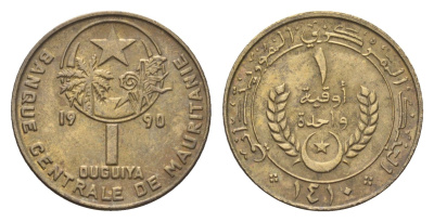 Мавритания 1 угия 1990 KM 6 алюминиевая бронза 4659-917