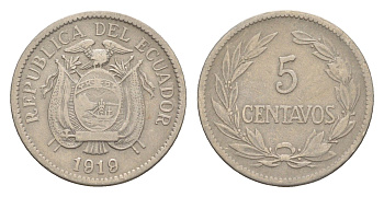 Эквадор 5 сентаво 1919 KM 63 медно-никель 4640-1069