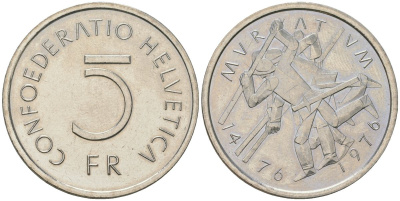 Швейцария 5 франков 1976 500 лет битве при Муртене KM 54 медно-никель  UNC  4593-1132