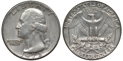 США 25 центов (квотер) 1973 Вашингтон KM 164а медь плакированная медно-никелем 4128-631