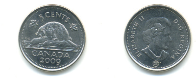 КАНАДА 5 ЦЕНТОВ 2009 БОБЕР KM 491 сталь плакированная никелем 177-1269