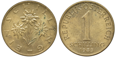 Австрия 1 шиллинг 1983 KM 2886 алюминиевая бронза 51-932