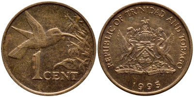 Тринидад и Тобаго 1 цент 1995 колибри KM 29 бронза 4396-1022