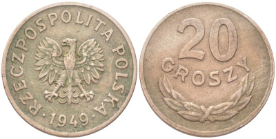 Польша 20 грошей 1949 Y 43 медно-никель 4614-636