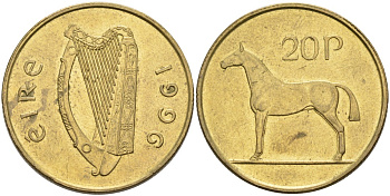 Ирландия 20 пенсов 1996 лошадь KM 25 никель бронза 88-813