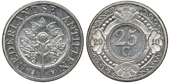 Нидерландские Антилы 25 центов 2010 Беатрикс (1980-2013) KM 35 никель плакированный сталью UNC 51-925