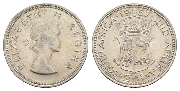ЮАР 2 1/2 шиллинга 1957 Елизавета II (1952-2022) KM 51 серебро 413-3715