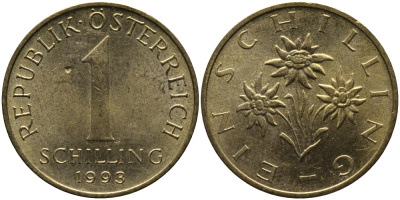 Австрия 1 шиллинг 1993 KM 2886 алюминиевая бронза 33-433