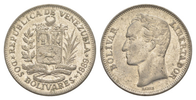 Венесуэла 2 боливара 1989 Симон Боливар Y 43a сталь плакированная никелем 4583-233