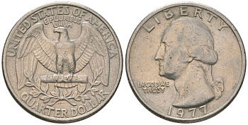 США 25 центов = квотер 1977 Вашингтон KM 164a медь плакированная медно-никелем 4597-413