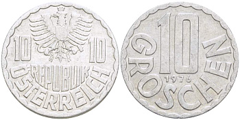 АВСТРИЯ 10 ГРОШЕЙ 1976 KM 2878 алюминий 4523-216