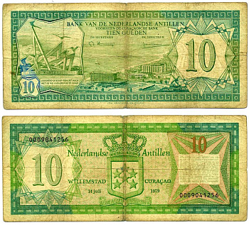 Нидерландские Антилы 10 гульденов 1979 монумент Виллемстад Pick 16 a  бумага   7203-7-2-1