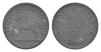 Брауншвейг 10 пфеннигов 1920 Funck 56.8, Men05 3477.2, Men18 4416.2 цинк 3459-453