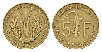 Западная Африка (BCEAO) 5 франков 1978 KM 2a медь алюминий никель 4655-812