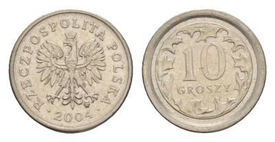 Польша 10 грошей 2004 Y 279 медно-никель UNC 4625-748