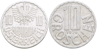АВСТРИЯ 10 ГРОШЕЙ 1976 KM 2878 алюминий 4523-216