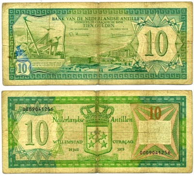 Нидерландские Антилы 10 гульденов 1979 монумент Виллемстад Pick 16 a  бумага   7203-7-2-1