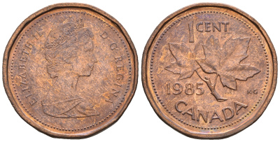 Канада 1 цент 1985 Елизавета II (1952-2022), кленовый лист KM 132 бронза 4609-216
