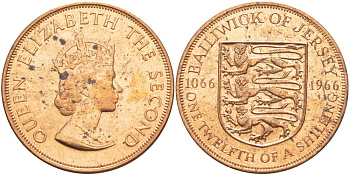 Джерси 1/12 шиллинга 1966 900 лет Нормандскому завоеванию KM 26 бронза UNC 4542-724