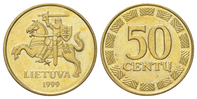 Литва 50 центов 1999 KM 108 никель латунь UNC 4624-656