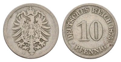 Германия 10 пфеннигов 1875 A, Вильгельм I (1871-1888) KM 4, J. 4 медно-никель 4636-536