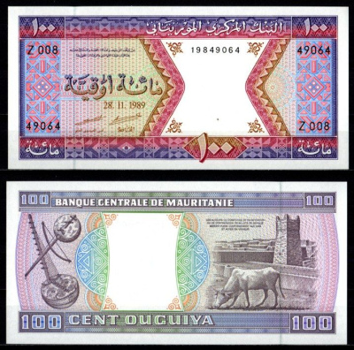 Мавритания 100 угий 1989 Pick 4 d бумага UNC (пресс) 7214-62-1-2