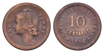 Кабо-Верде 10 сентаво 1930 год-тип KM 2 бронза 4679-622