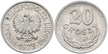 Польша 20 грошей 1973 MW, Народная Республика KM А47, Parchimowicz 208m алюминий 4580-655