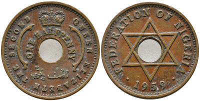 Нигерия 1/2 пенни 1959 Елизавета II (1952-), Британский протекторат KM 1 бронза 4387-321
