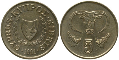 Кипр 5 центов 1991 KM 55.3 никель латунь 4158-554