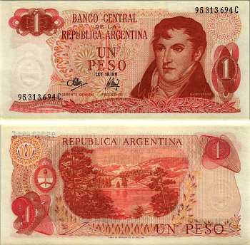 АРГЕНТИНА 1 ПЕСО 1972 СЕРИЯ C 95313, ГЕНЕРАЛ БЕЛЬГРАНО Pick 287, Bottero 2311 бумага UNC (ПРЕСС) 6352-21-3-2