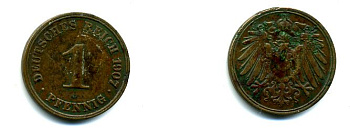 ГЕРМАНИЯ 1 ПФЕННИГ 1907 KM 10, J 10 медь 35-762