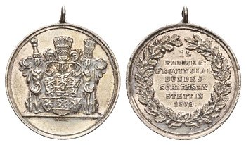 Германия медаль в память о стрелковом фестивале в Штеттине 1879 диаметр 26 мм, вес 6,3 гр серебро 1515-1111