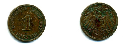 ГЕРМАНИЯ 1 ПФЕННИГ 1907 KM 10, J 10 медь 35-762